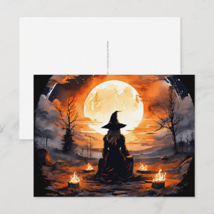 Witch with Candles and Fire - Wicca Halloween 2 Postcard