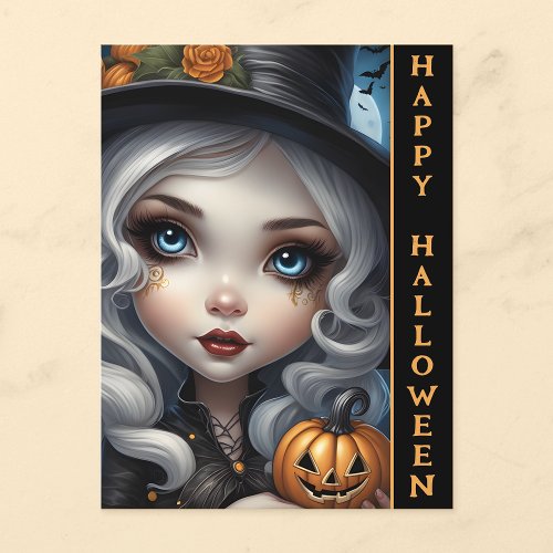 Witch with Carved Pumpkin Happy Halloween Postcard