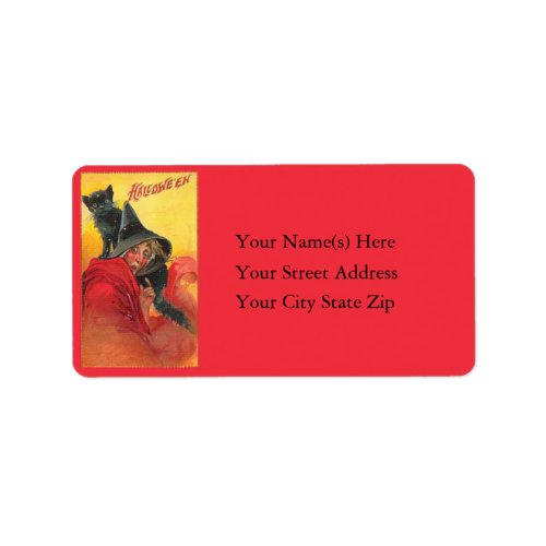 Witch With Cat and Broom Vintage Address Label