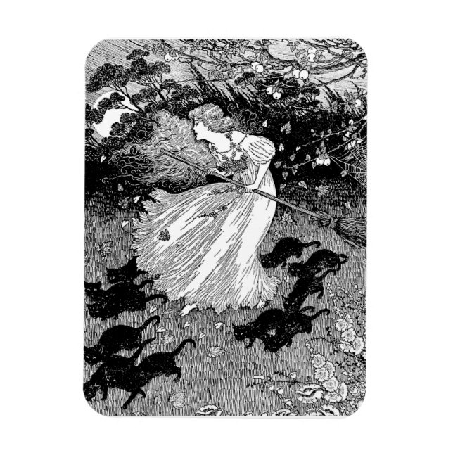 Witch with cats magnet (Vertical)