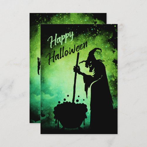 Witch with cauldron Happy Halloween card