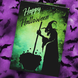 Witch with cauldron Happy Halloween Card