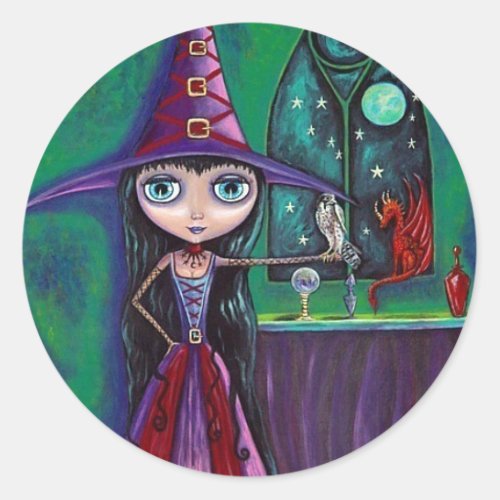 Witch With Falcon and Dragon Sticker
