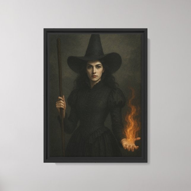 Witch with Fire Spell Canvas Print (Front)