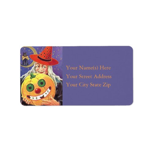 Witch With Green Eyed Jack O Lantern Address Label