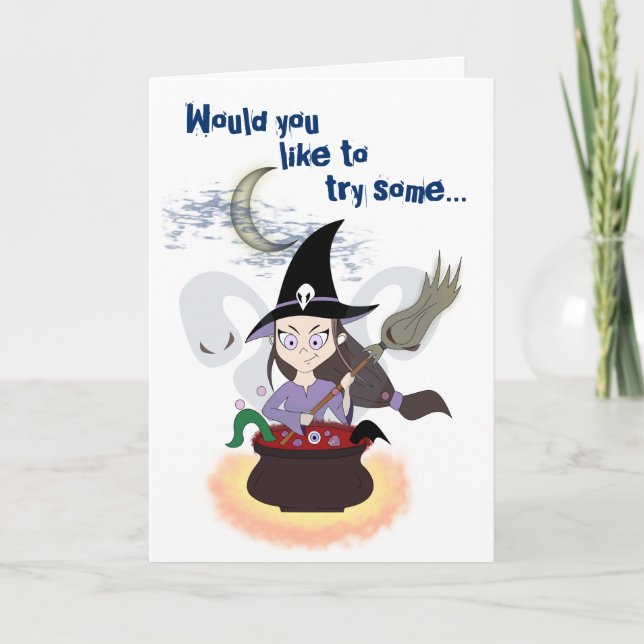 Witch with Heart and Kisses on Valentine's Day Card (Front)