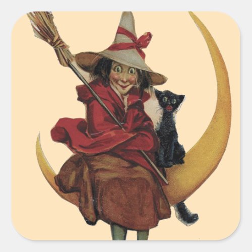 Witch with Her Cat on the Moon _ Halloween Sticker