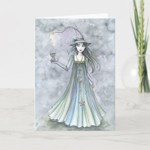 Witch with Kitten Halloween Card