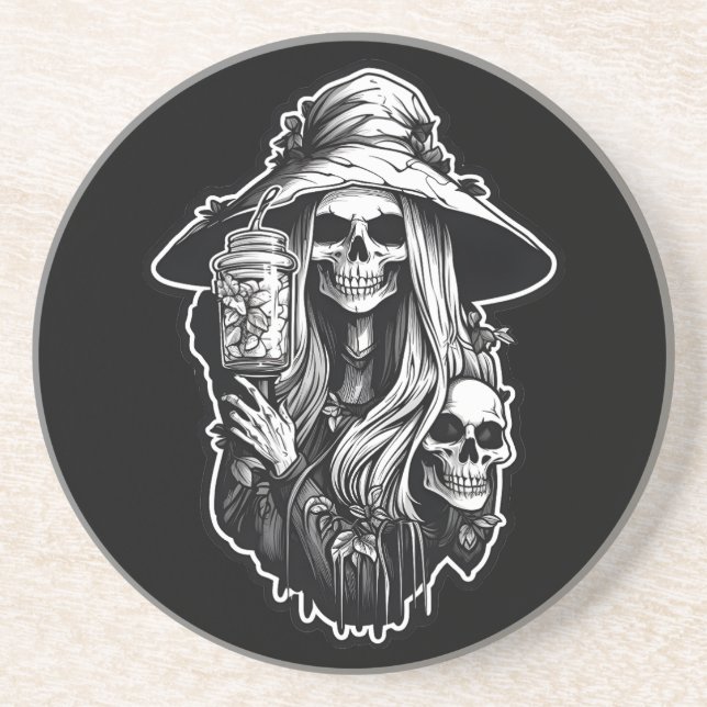 Witch with lantern Halloween Coaster (Front)