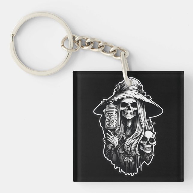 Witch with lantern Halloween Keychain (Front)