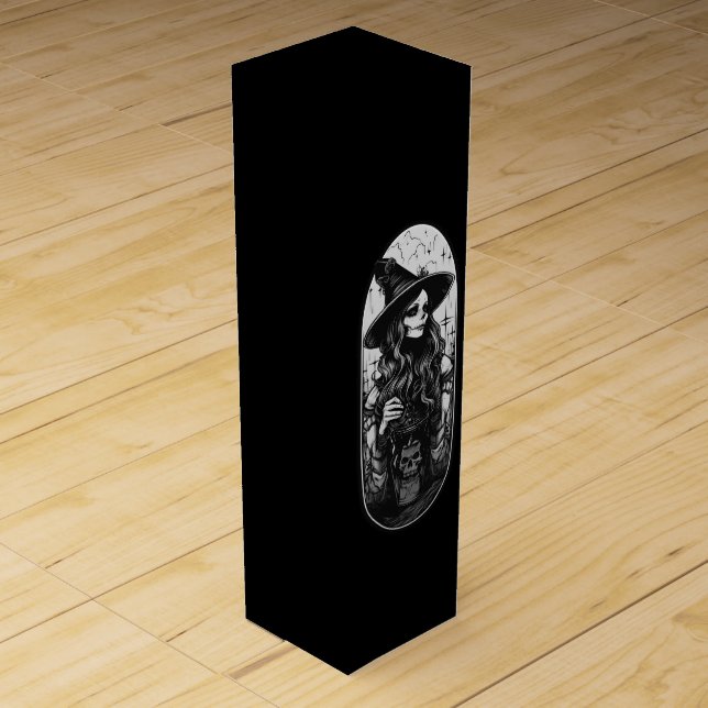 Witch with lantern Halloween Wine Box (Front)