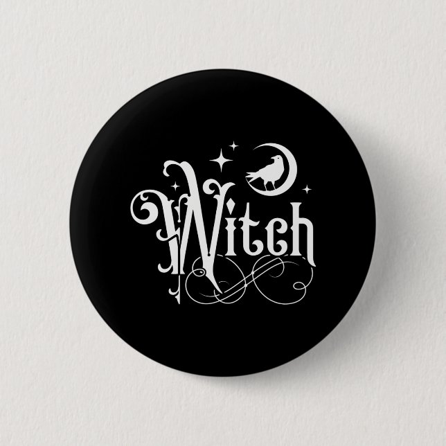 Witch With Moon And Raven Button (Front)