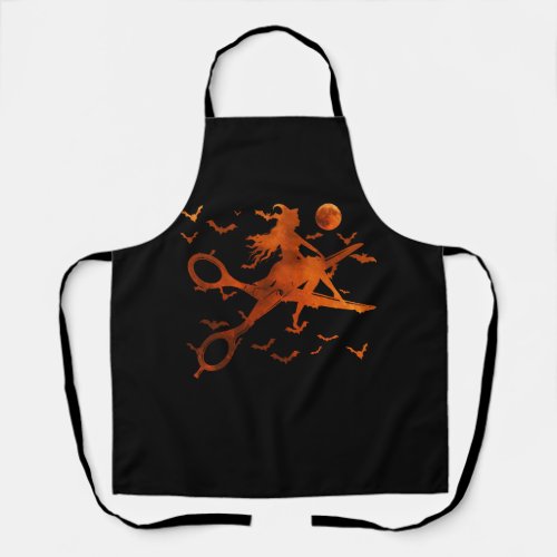 Witch With Scissors Broom Hair Stylist Halloween H Apron
