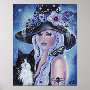 Witch with tuxedo cat art by Renee L. Lavoie Poster