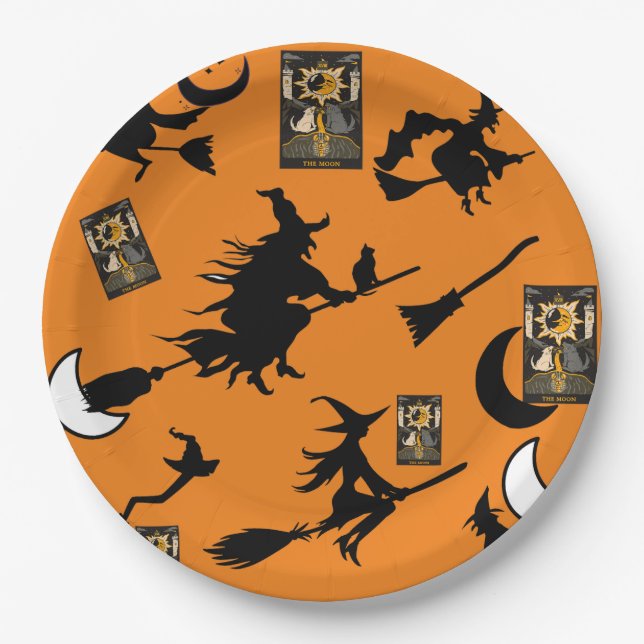Witch wizard blackcat moon bloomstick paper plates (Front)