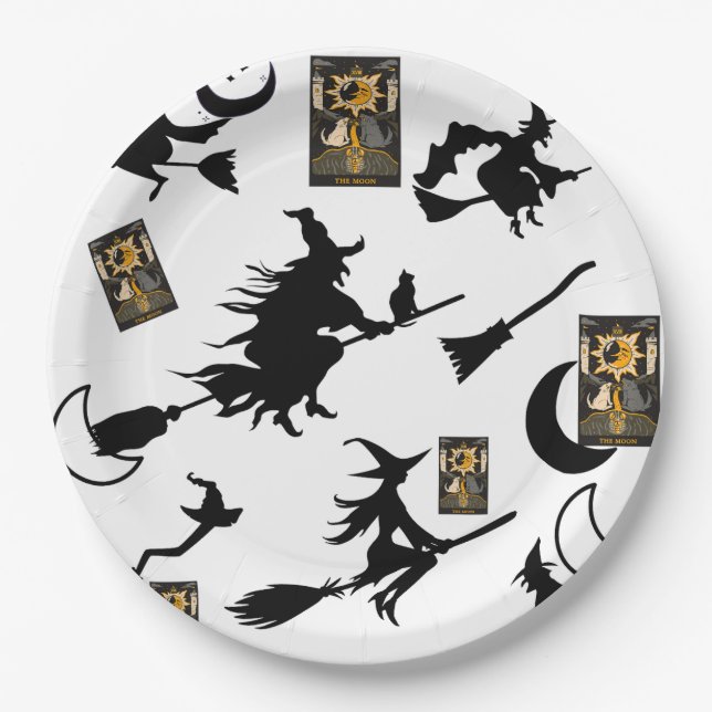 Witch wizard blackcat moon bloomstick paper plates (Front)