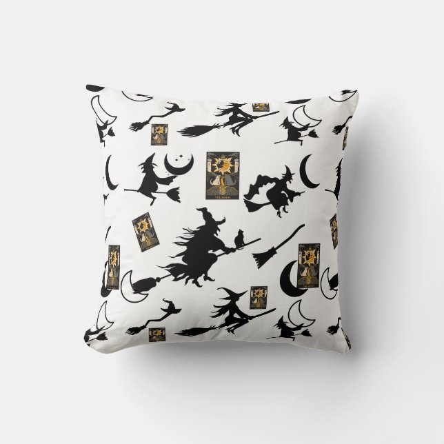 Witch wizard blackcat moon bloomstick throw pillow (Front)