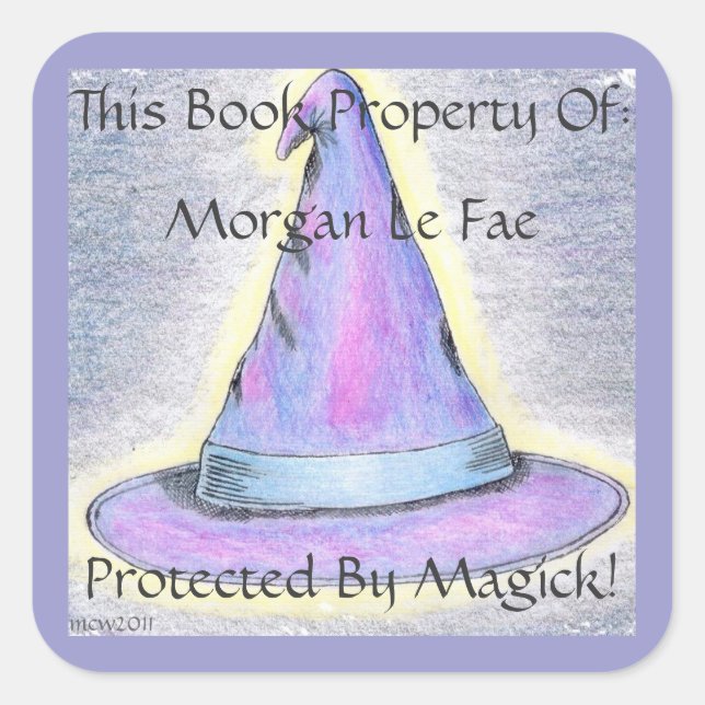 Witch Wizard Hat Bookplate Lavendar Border (Lg.) (Front)