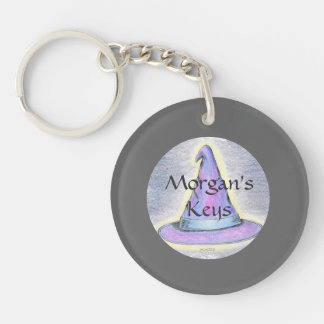Witch Wizard Hat Gray Border Keychain
