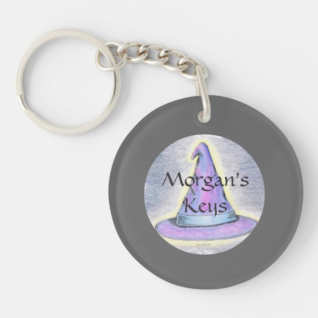 Witch Wizard Hat Gray Border Keychain (Front)