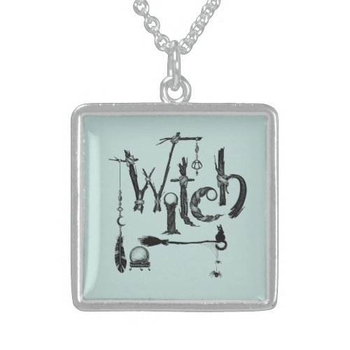 Witch Woodsy Old World Illustrative Stone Coaster Sterling Silver Necklace