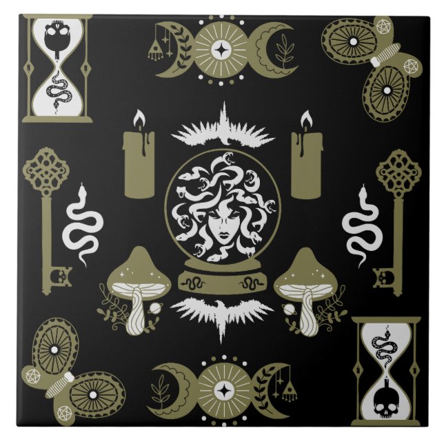 Witchcore Aesthetic Decor Ceramic Tile (Front)
