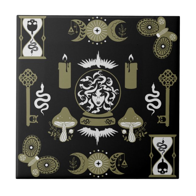 Witchcore Aesthetic Decor Ceramic Tile (Front)