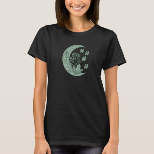 Witchcore Crescent Moon Crystal Flowers Floral Got T_Shirt