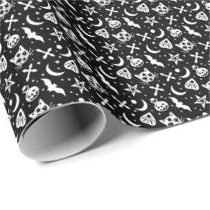 Witchcraft Gothic Witch Cats Pentagrams and Moons Wrapping Paper