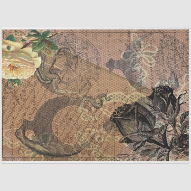 Witchcraft Halloween Black Yellow Rose Ephemera Tissue Paper (Front)