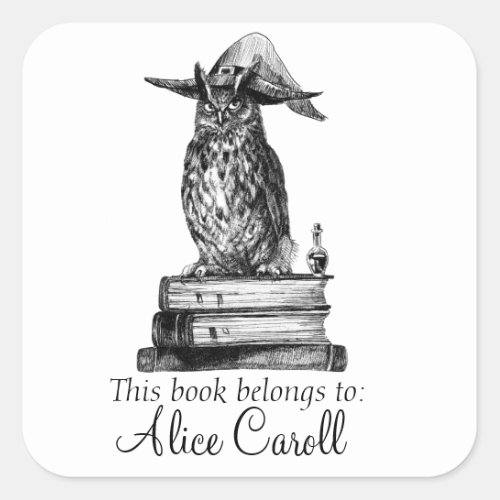 Witchcraft library owl square sticker