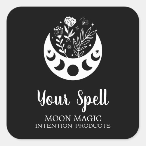 Witchcraft Moon Flowers Black Jar Stickers