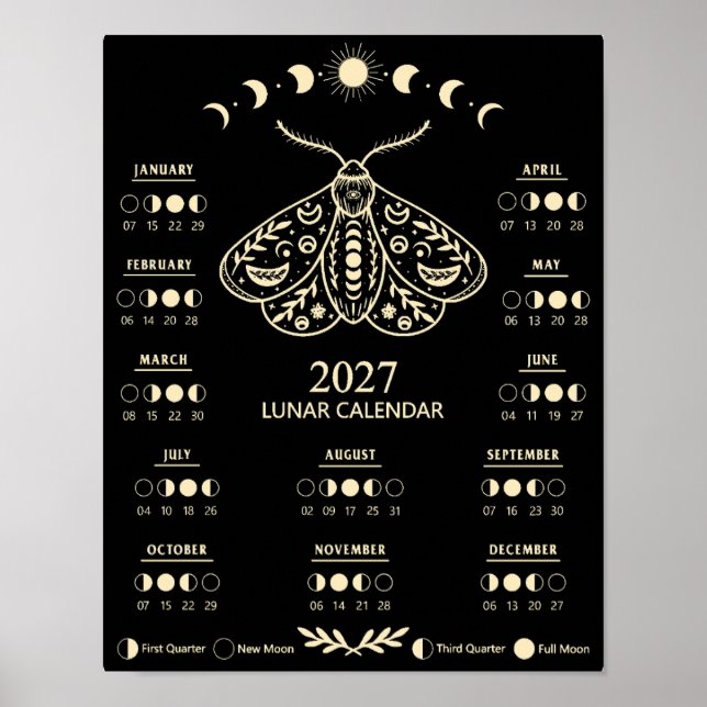 Witchcraft Moth Celestial Lunar Moon 2027 Calendar Poster (Front)