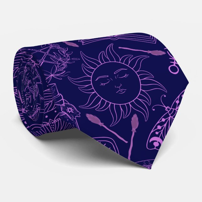 witchcraft pattern 2506.Purple. DBlue BG Neck Tie (Rolled)