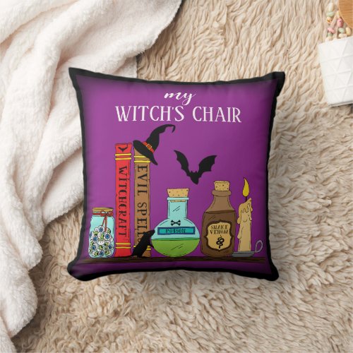Witchcraft Poison Bottles Halloween Witch Chair Throw Pillow