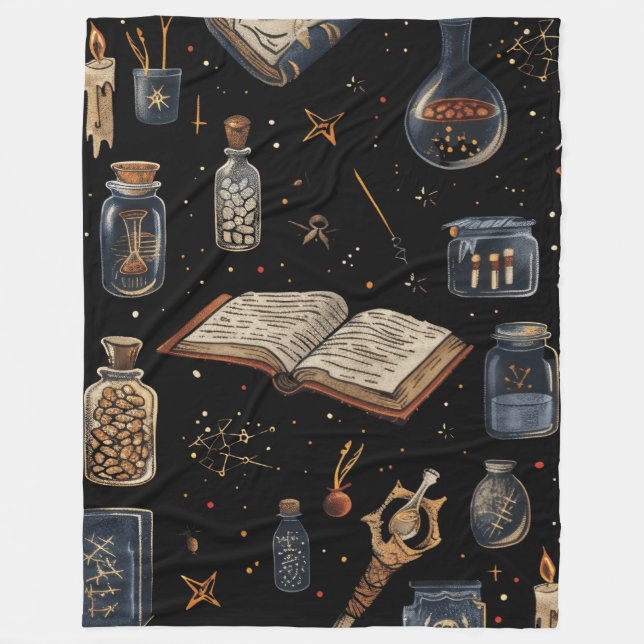 Witchcraft Potion Pattern – Halloween Magic Fleece Blanket (Front)