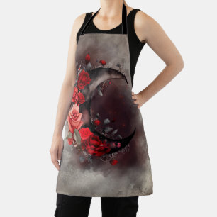 Witchery Crescent Moon with Gothic Red Roses Apron