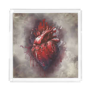 Witchery   Heart with Red and Gold Bleeding Drip Acrylic Tray