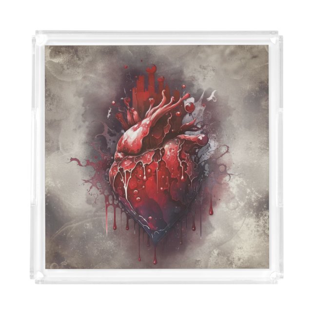Witchery | Heart with Red and Gold Bleeding Drip Acrylic Tray (Front)