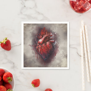 Witchery   Heart with Red and Gold Bleeding Drip Napkins