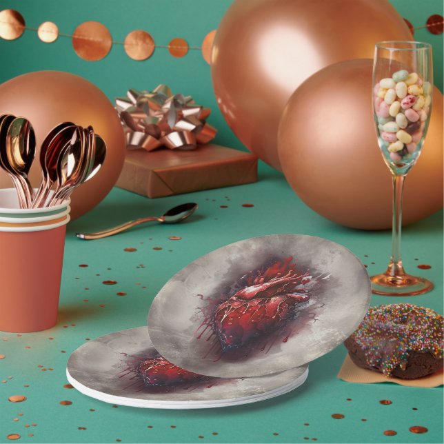 Witchery | Heart with Red and Gold Bleeding Drip Paper Plates (Multi)