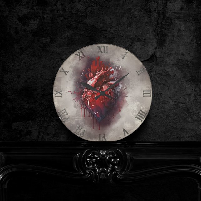 Witchery | Heart with Red and Gold Bleeding Drip Round Clock (Creator Uploaded)