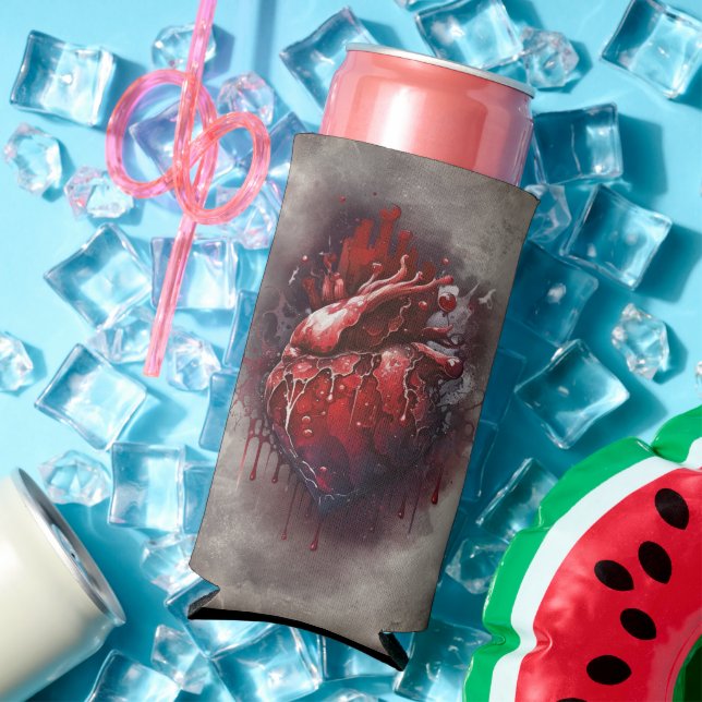 Witchery | Heart with Red and Gold Bleeding Drip Seltzer Can Cooler (In Situ Summer)