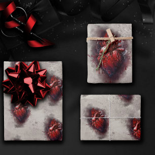 Witchery Heart with Red and Gold Bleeding Drip Wrapping Paper Sheets