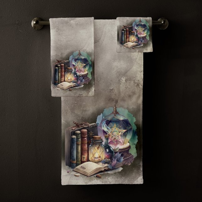 Witchery | Pastel Spellbook Tomes and Crystal Ball Bath Towel Set (Creator Uploaded)