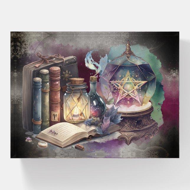 Witchery | Pastel Spellbook Tomes and Crystal Ball Paperweight (Front)
