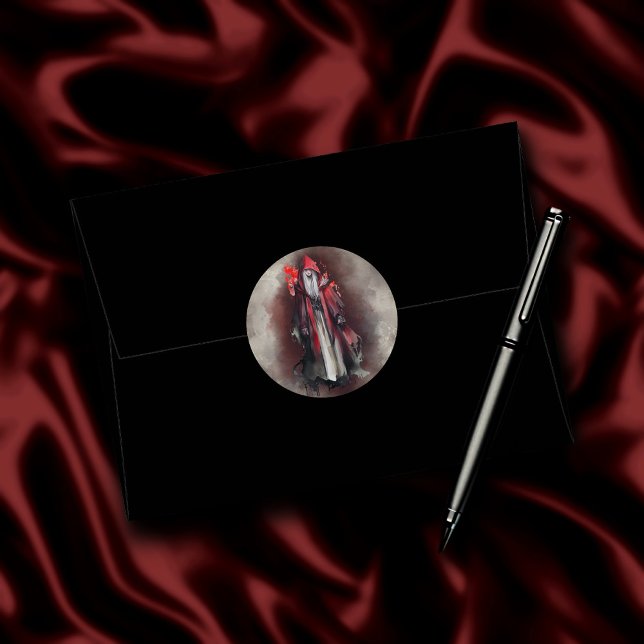 Witchery | Red Witch with Dark Evil Gothic Shadows Classic Round Sticker (Creator Uploaded)