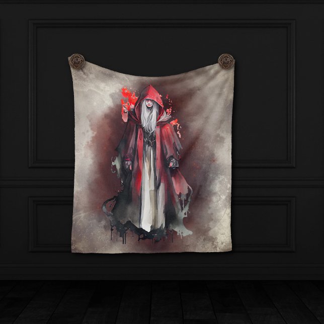 Witchery | Red Witch with Dark Evil Gothic Shadows Fleece Blanket (Creator Uploaded)
