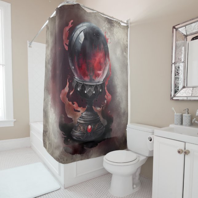 Witchery | Smoky Red Jeweled Magical Crystal Ball Shower Curtain (In Situ)