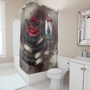 Witchery Spellbook Tomes and Skull Candle Shower Curtain